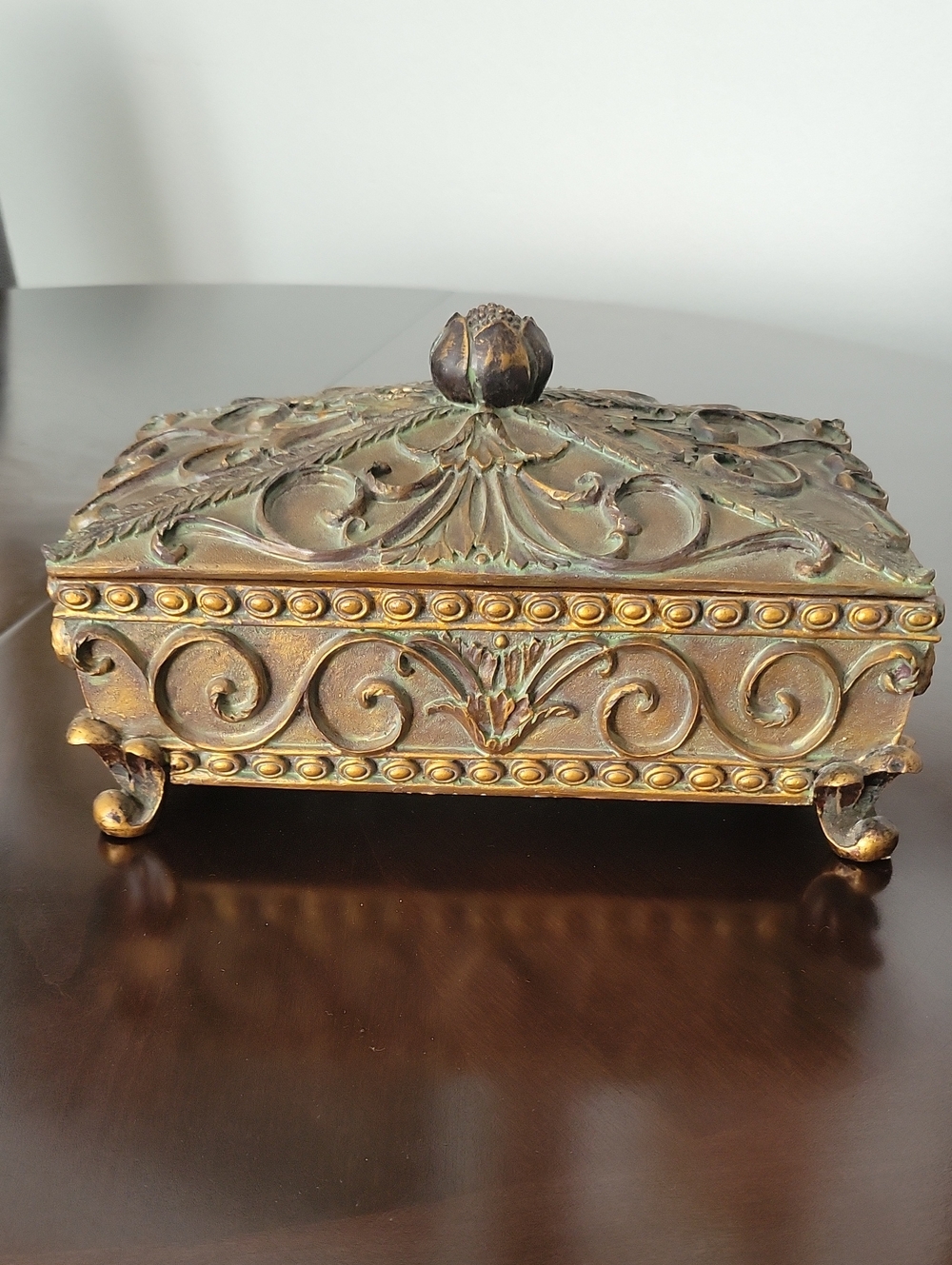 Ornate Decorative Box in Antiqued Bronze Color